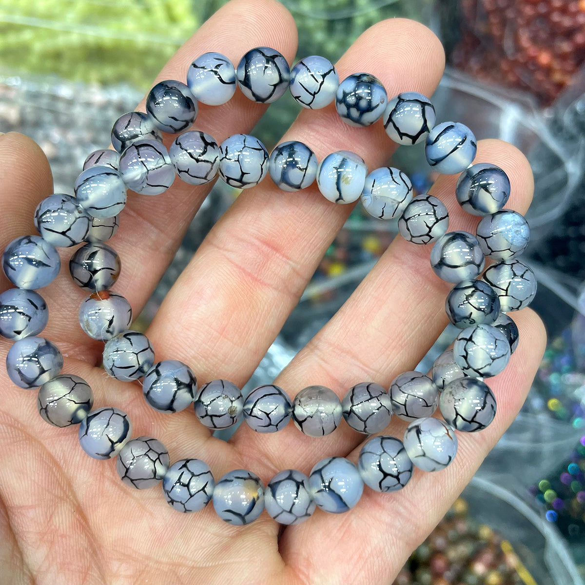 Dragon Vein Agate Bead Bracelet