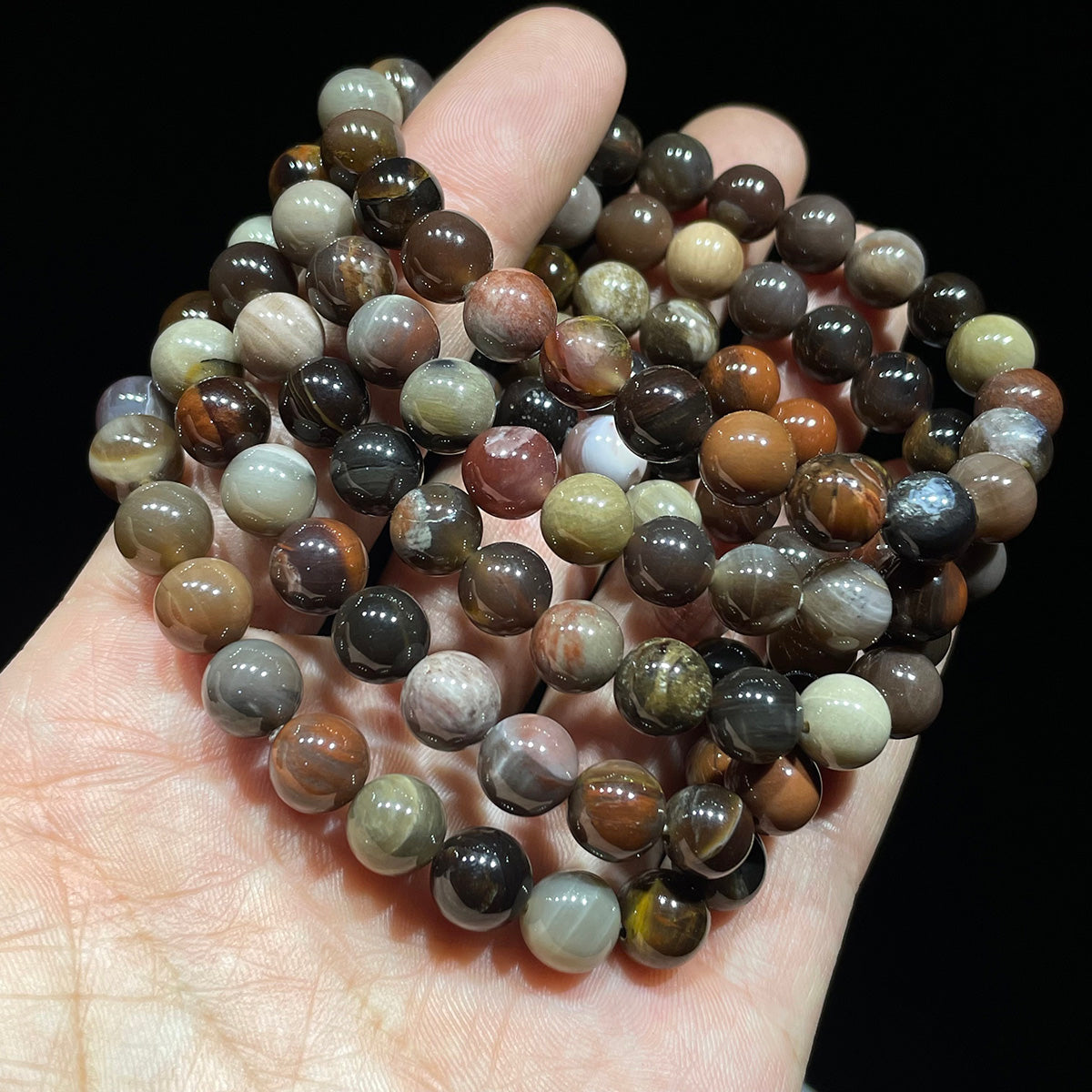 Petrified wood fossil bead bracelet