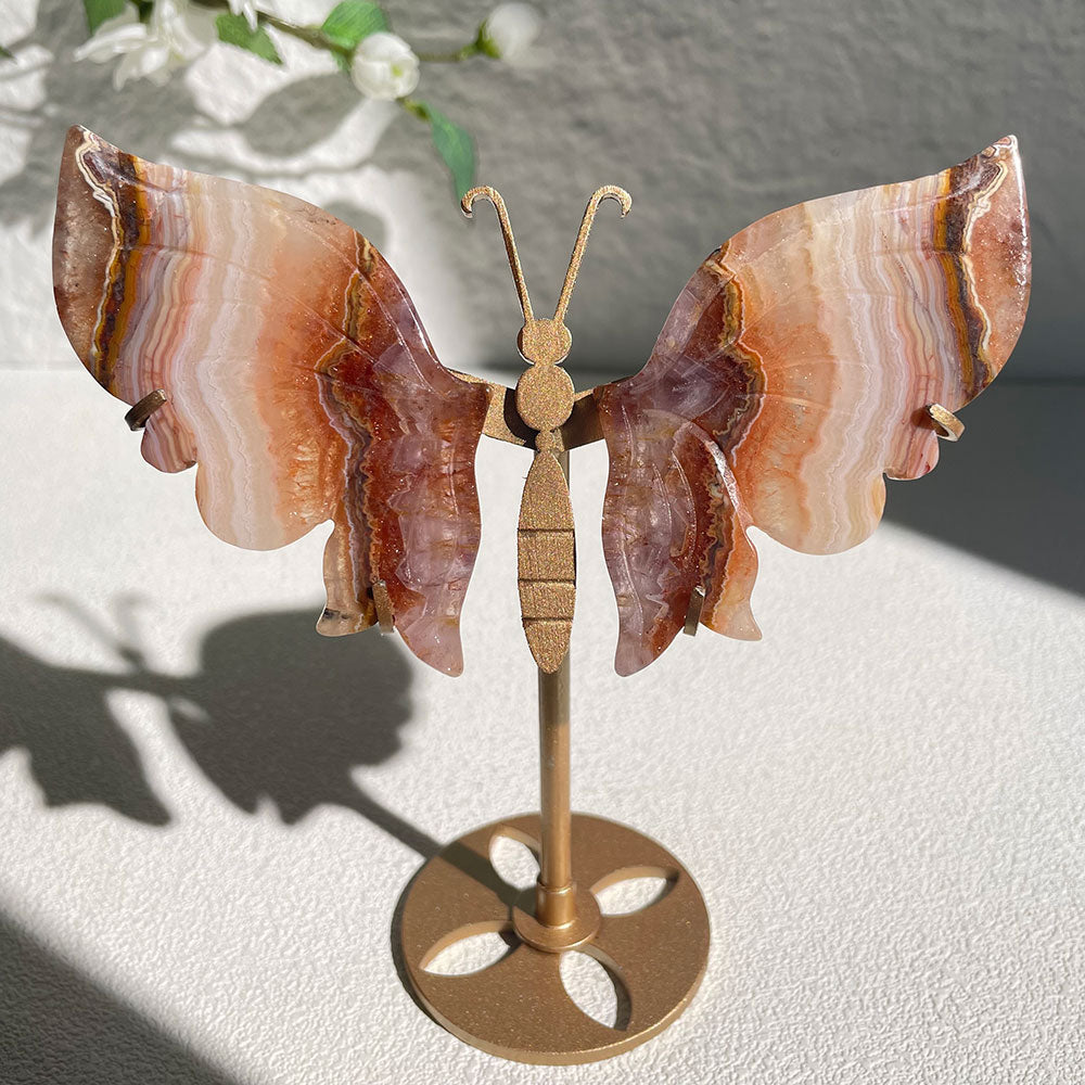 Amethyst Agate crystal butterfly wings carving with stand - Hand-carved exactly piece shown 