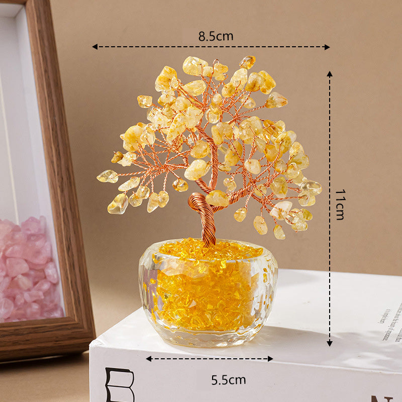A beautiful citrine gemstone tree with copper wire, used for home decor, with size measurements