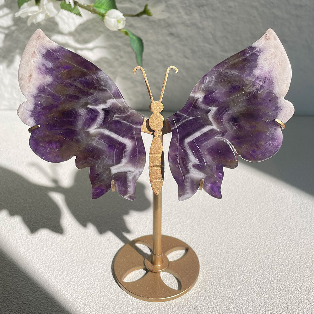 Dream Amethyst crystal butterfly wings carving with stand - Hand-carved exactly piece shown 