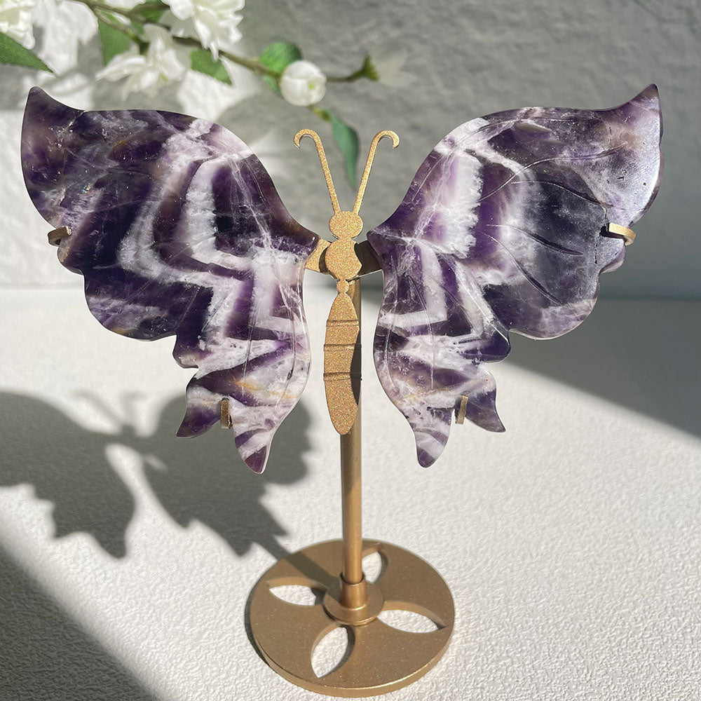 Dream Amethyst crystal butterfly wings carving with stand - Hand-carved exactly piece shown 