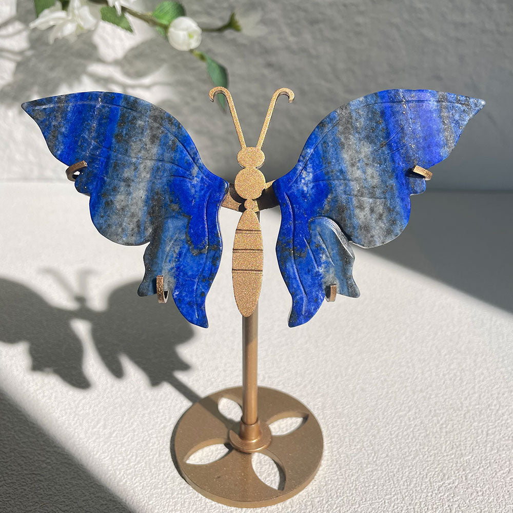 Royal blue Lapis Lazuli crystal butterfly wings carving with stand - Hand-carved exactly piece shown WYSIWYG
