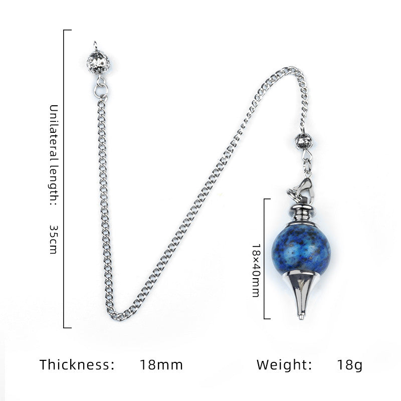 A lapis lazuli pendulum showing dimensions in millimeters in Chinese characters
