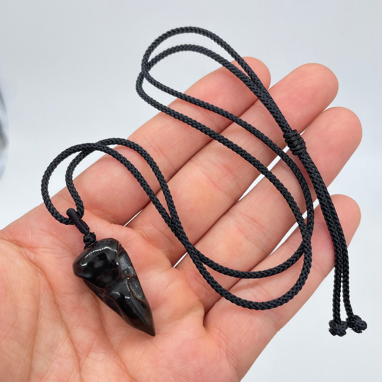 obsidian raven head pendant