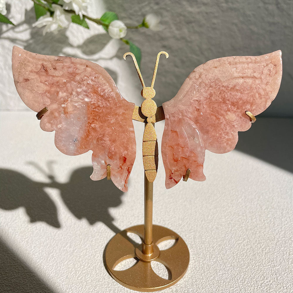 pink amethyst crystal butterfly wings carving with stand - Hand-carved exactly piece shown WYSIWYG