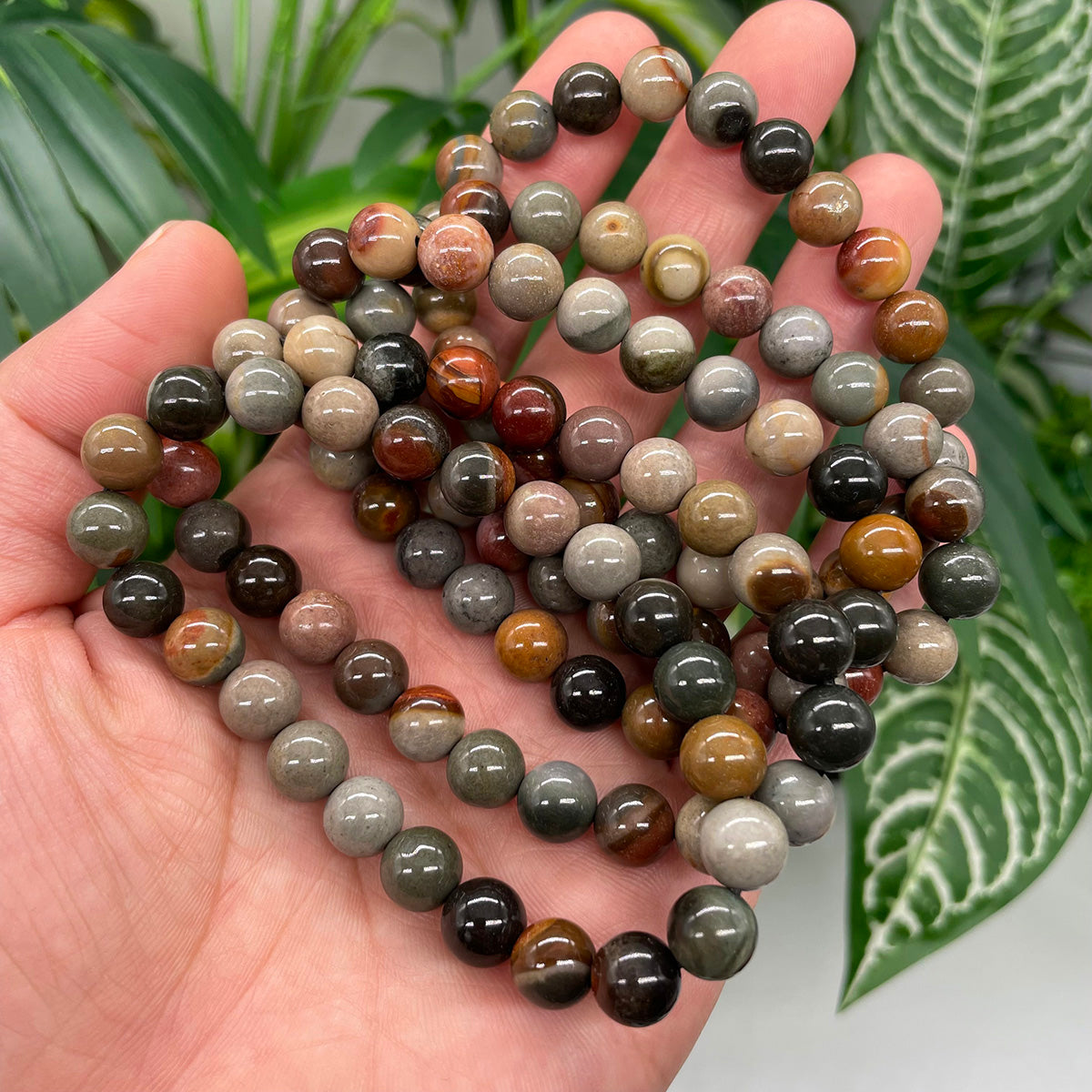 Polychrome Jasper Bead Bracelet Real Crystal