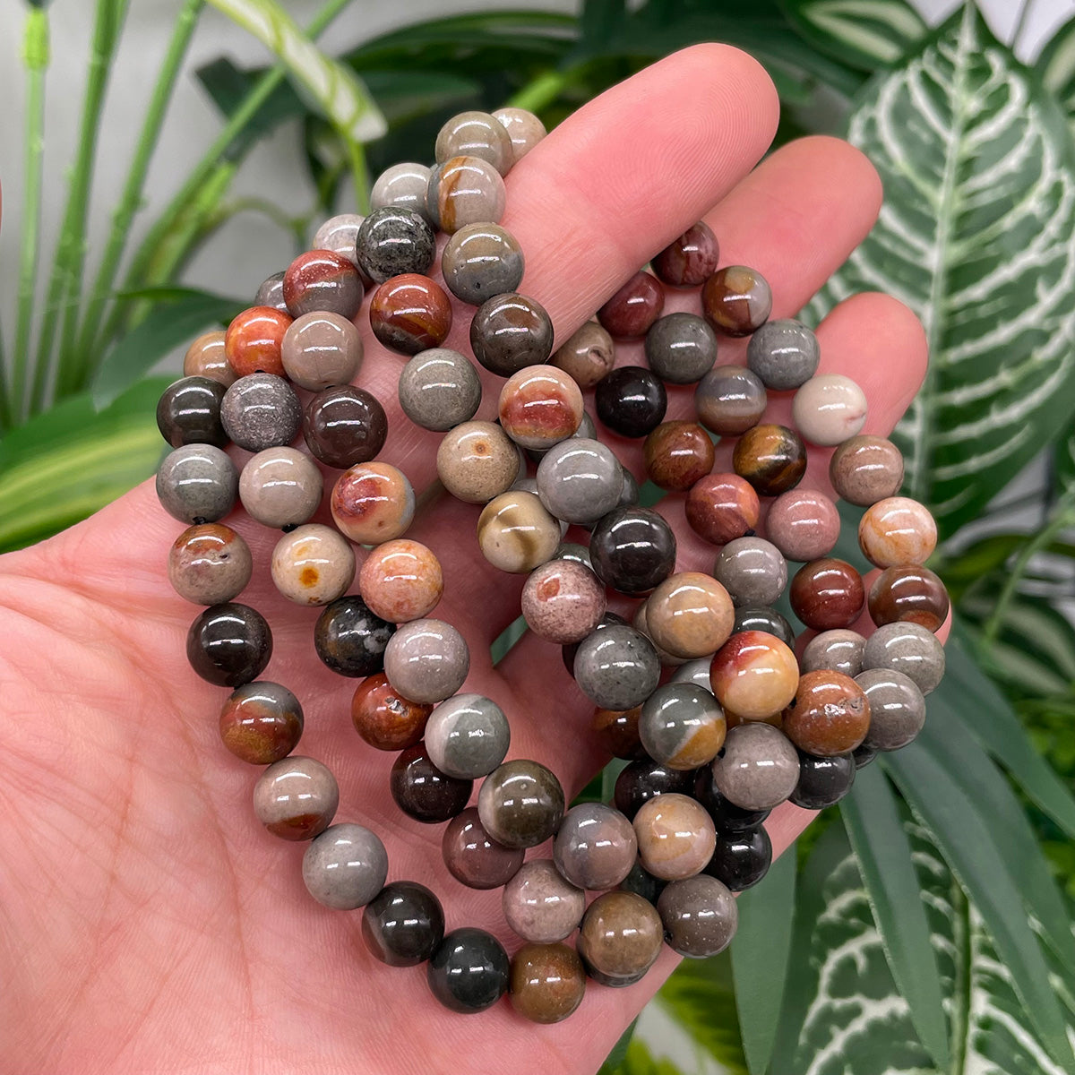Polychrome Jasper Bead Bracelet Real Crystal