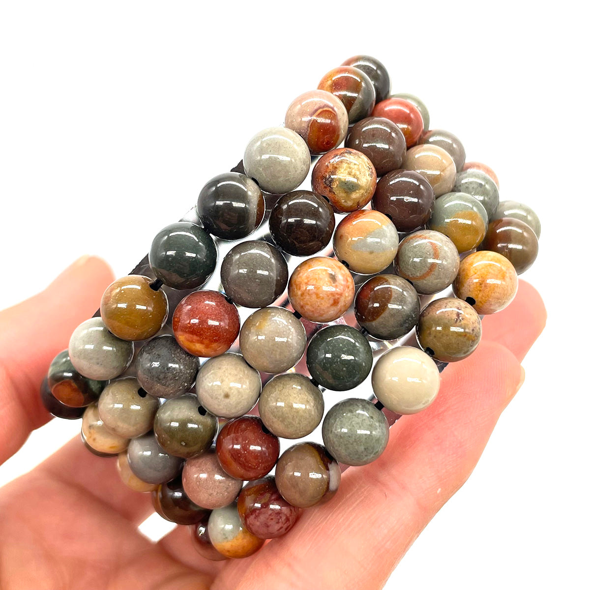 Polychrome Jasper Bead Bracelet Real Crystal