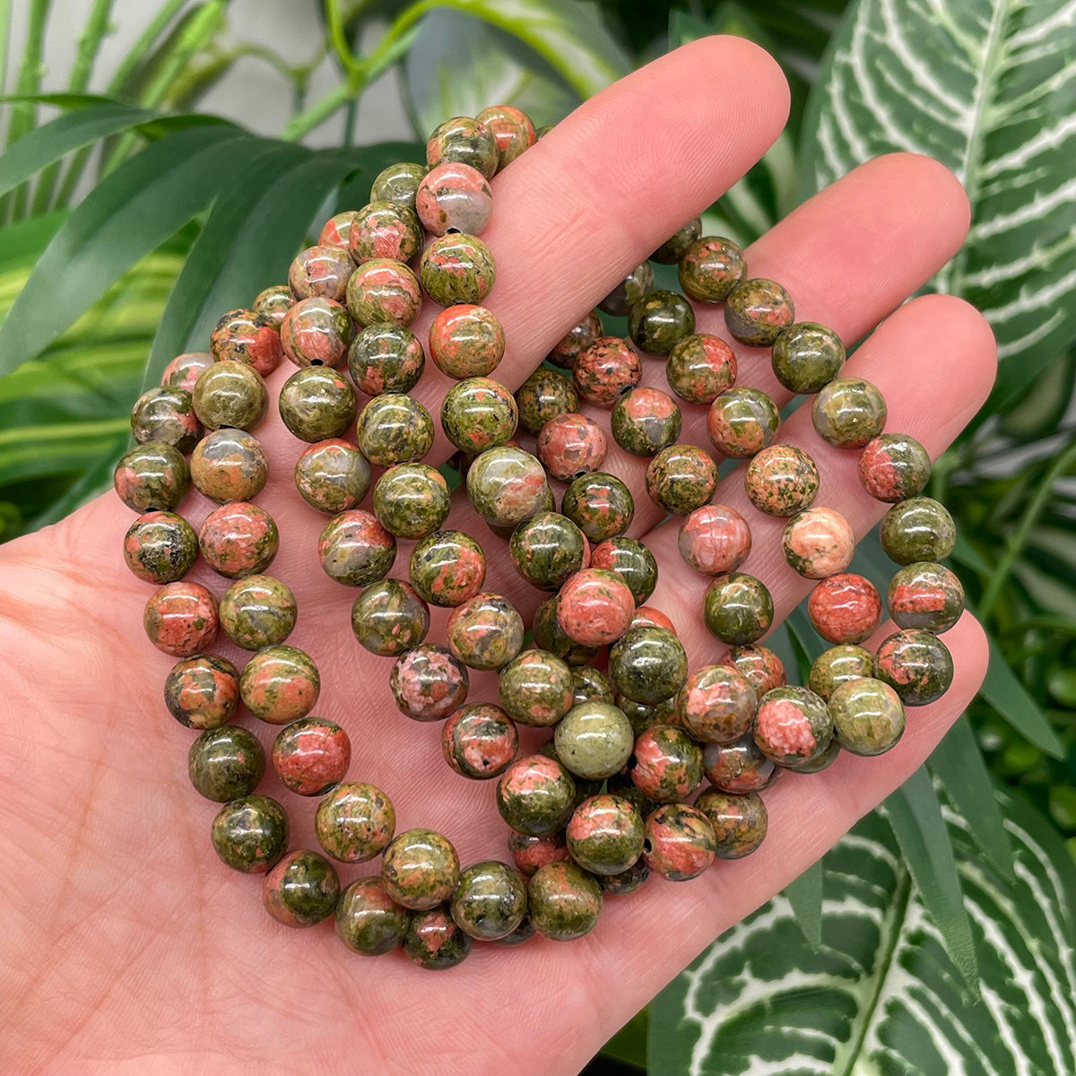 Unakite Jasper Bead Bracelet Healing Stones