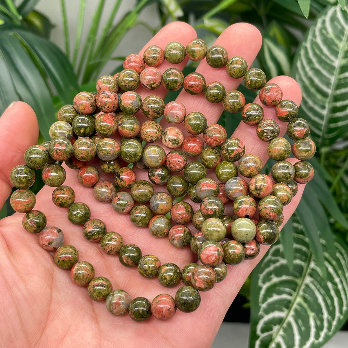 Unakite Jasper Bead Bracelet Healing Stones